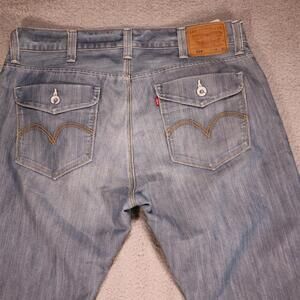 Levi 514 Men 38x32 Denim Pant Wash White Stitch Button